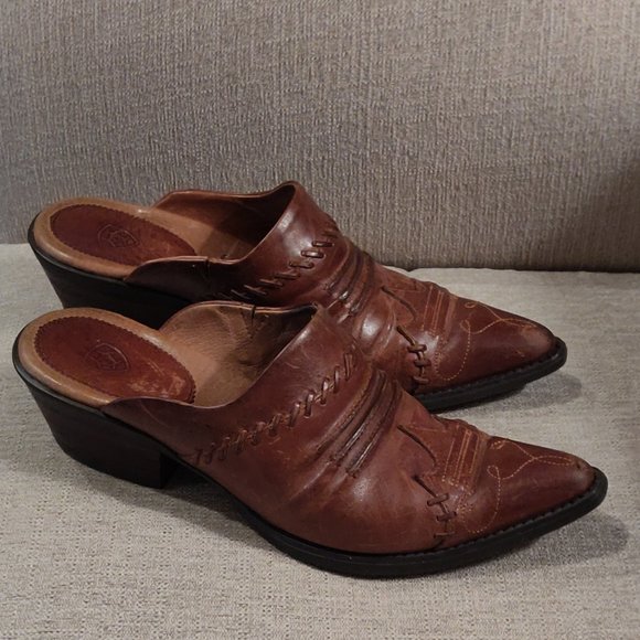 Ariat Juliette Brown Leather Mules with Whipstitch SIZE 6.5 B - Picture 1 of 10